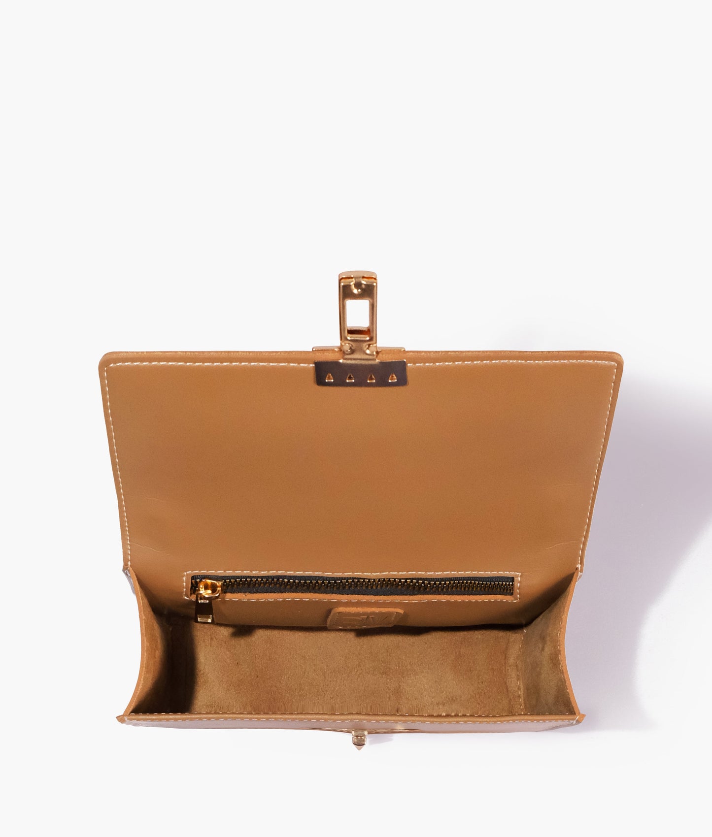 Coffee east-west shoulder bag with half chain