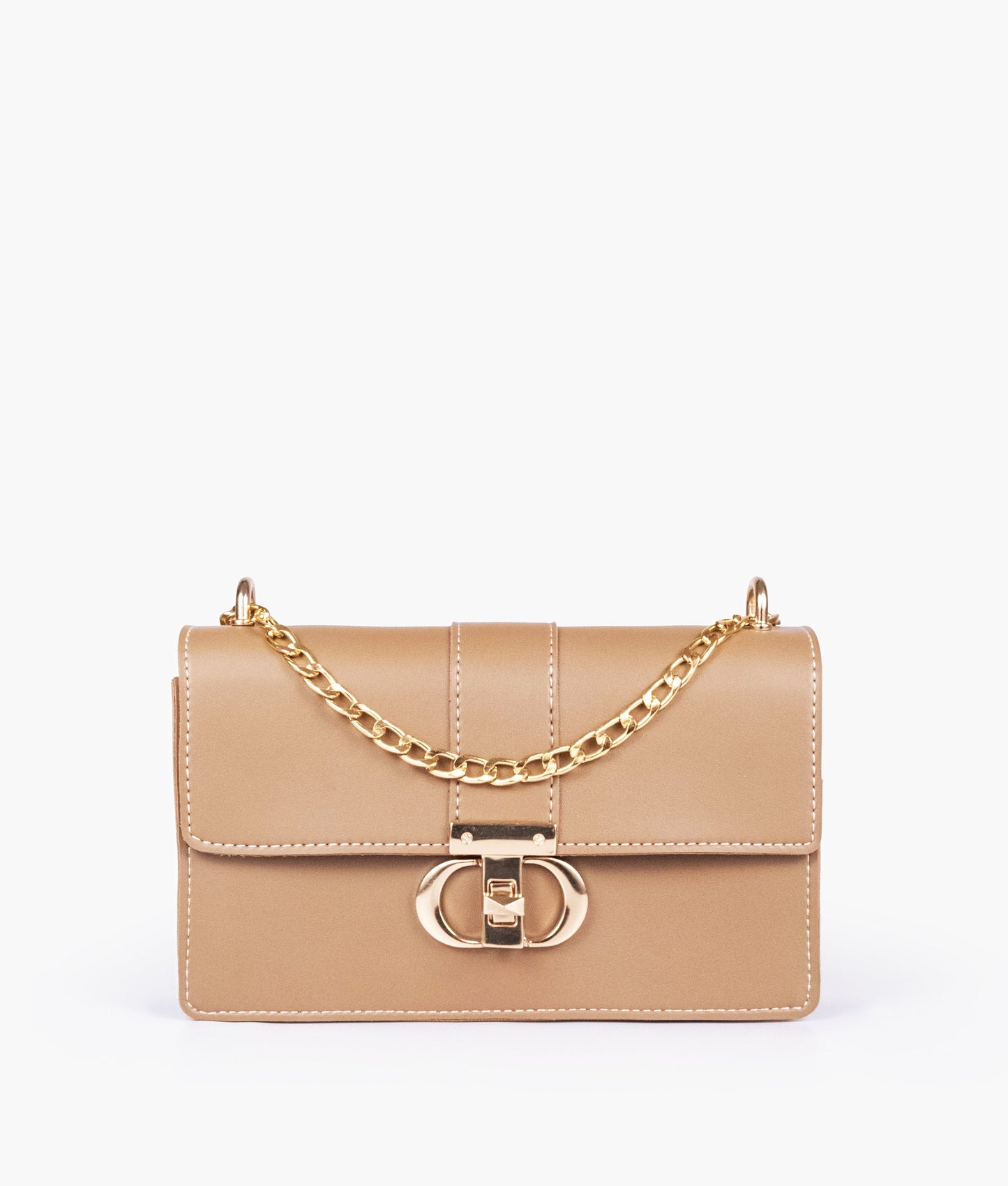 Coffee east-west shoulder bag with half chain