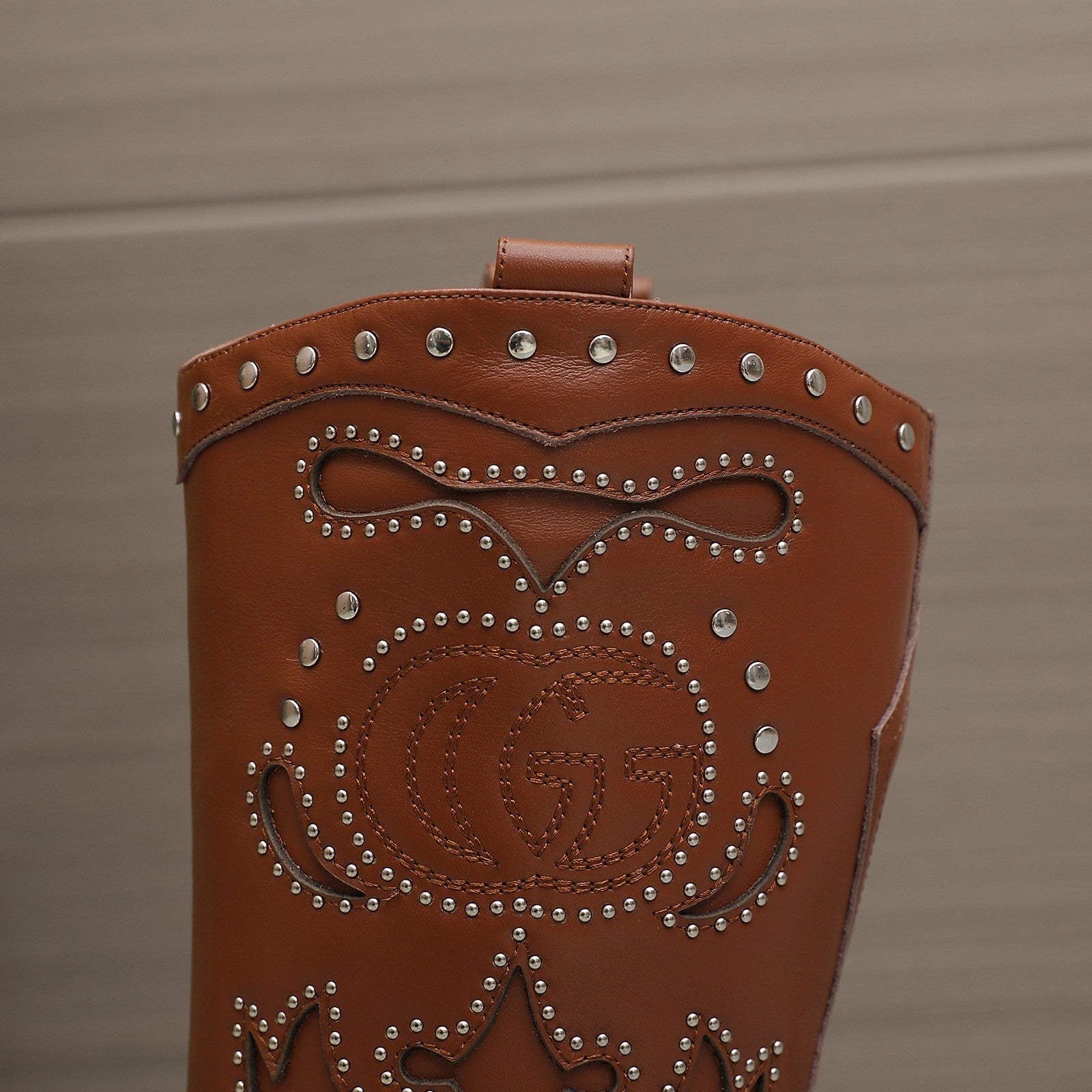 GG WOMEN'S BOOT WITH DOUBLE G AND STUDS BROWN