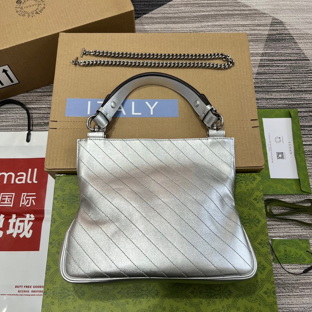 VBS751518 Blondie Handbag 24cm Silver leather Free shipping