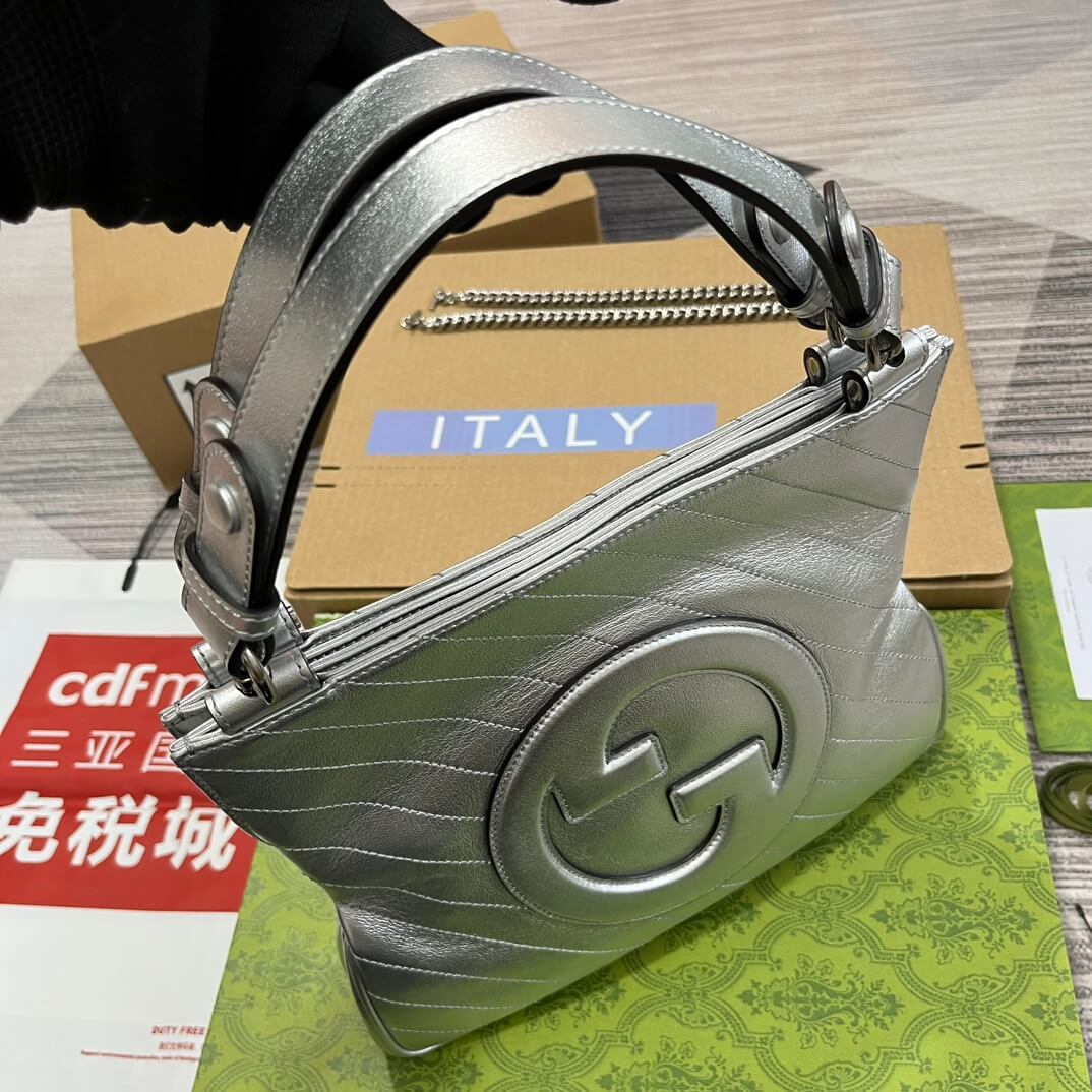 VBS751518 Blondie Handbag 24cm Silver leather Free shipping