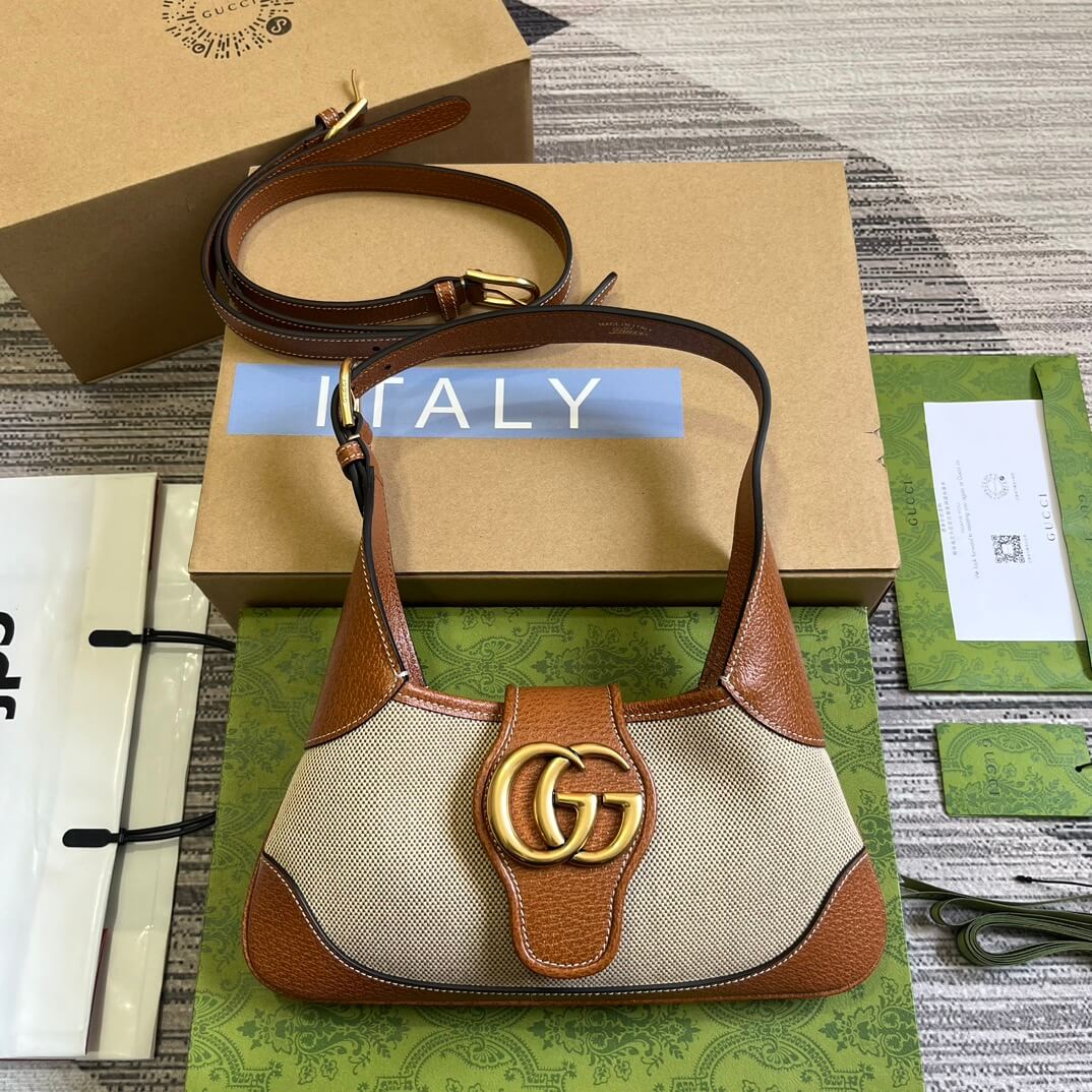 VBS735106 Aphrodite subaxillary bag 27cm Brown canvas cowhide