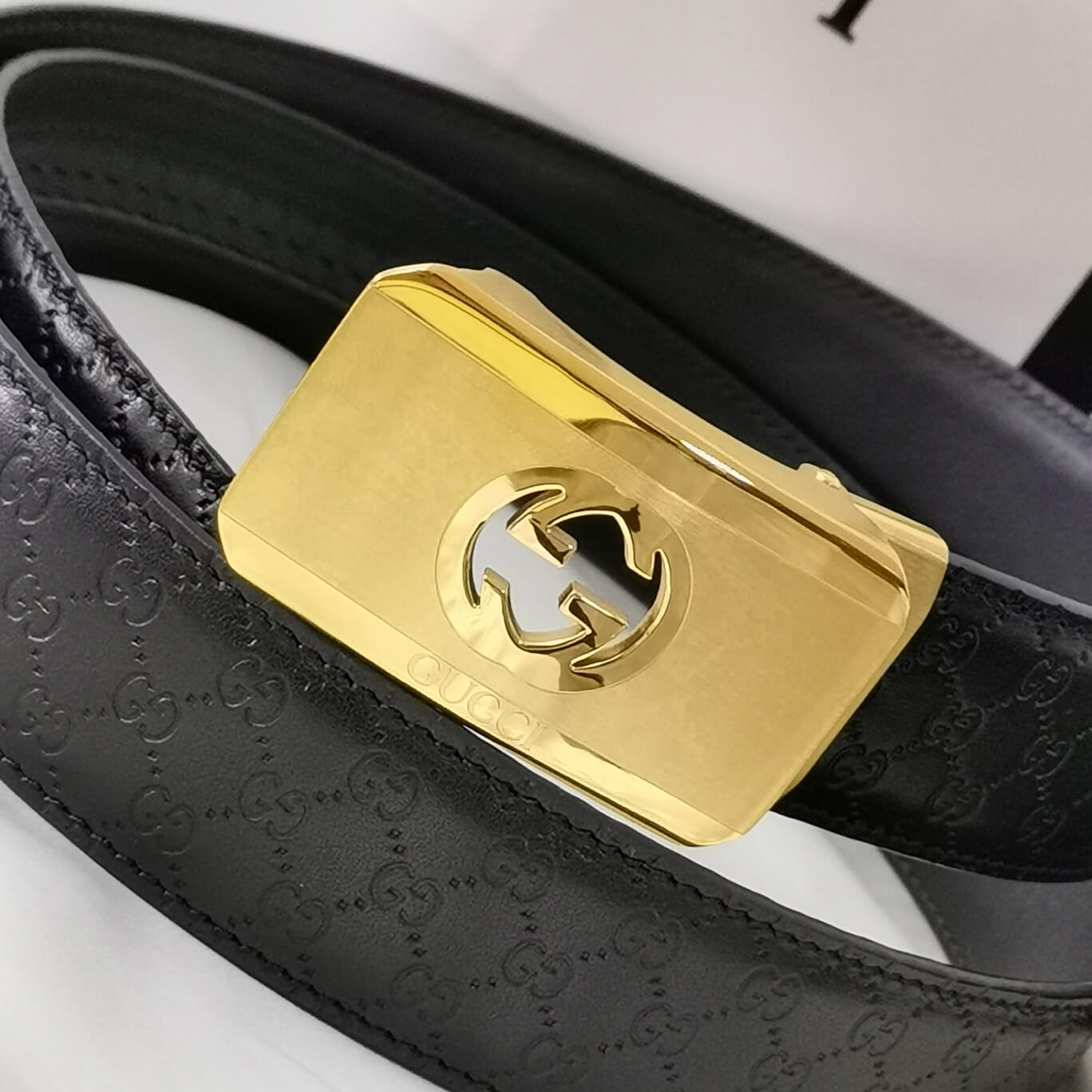VBS BELT Cowhide leather black gold buckle wide 3.4cm Automatic buckle