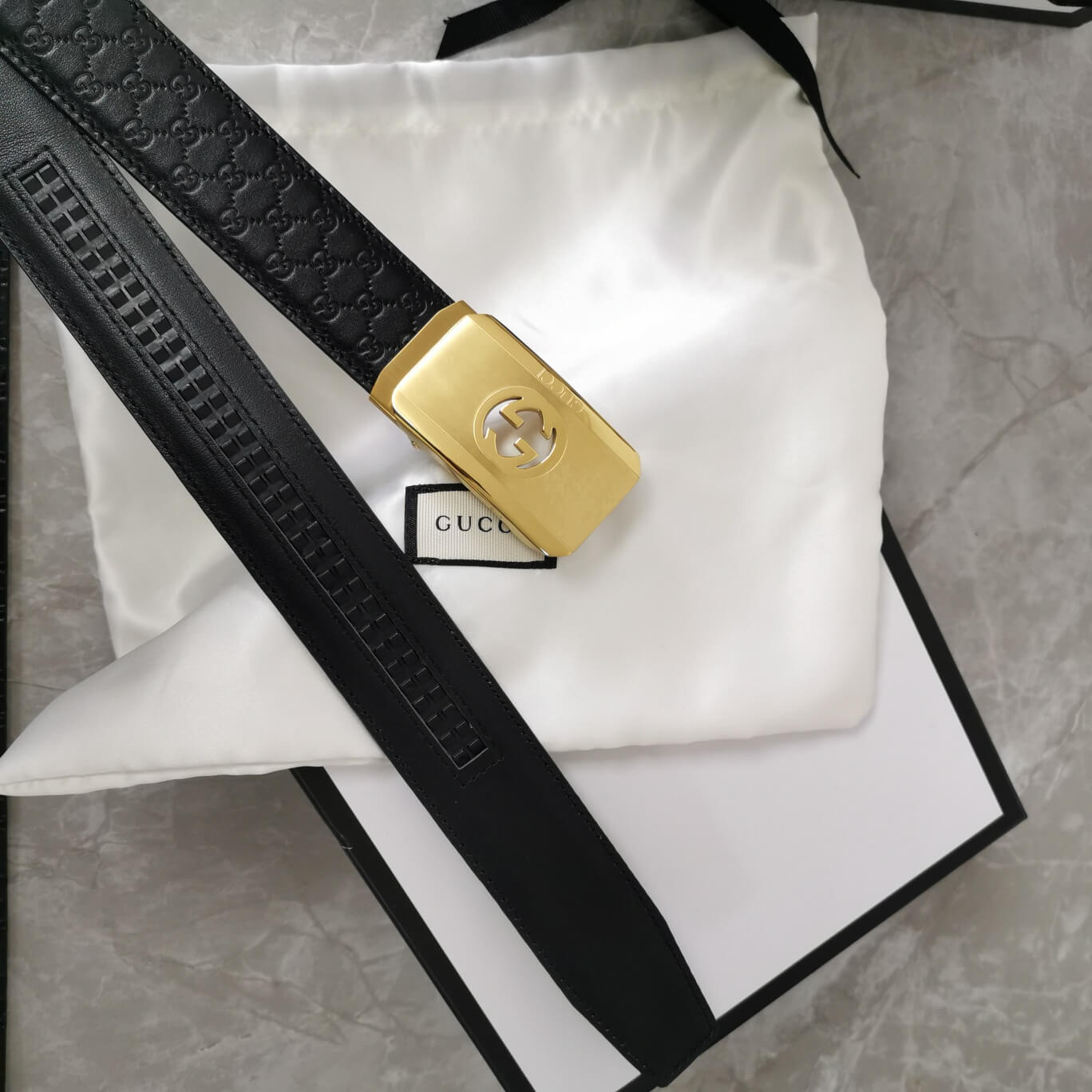 VBS BELT Cowhide leather black gold buckle wide 3.4cm Automatic buckle