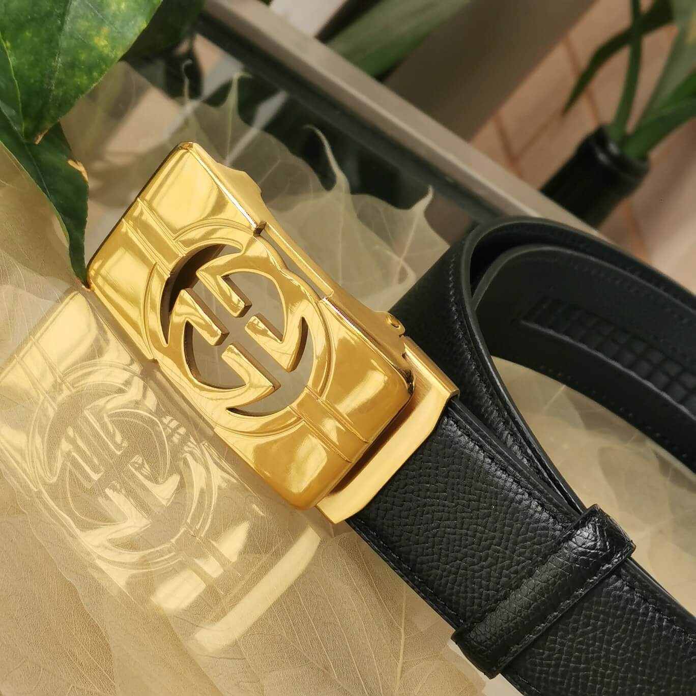 VBS BELT Cowhide leather black gold buckle wide 3.5cm Automatic buckle