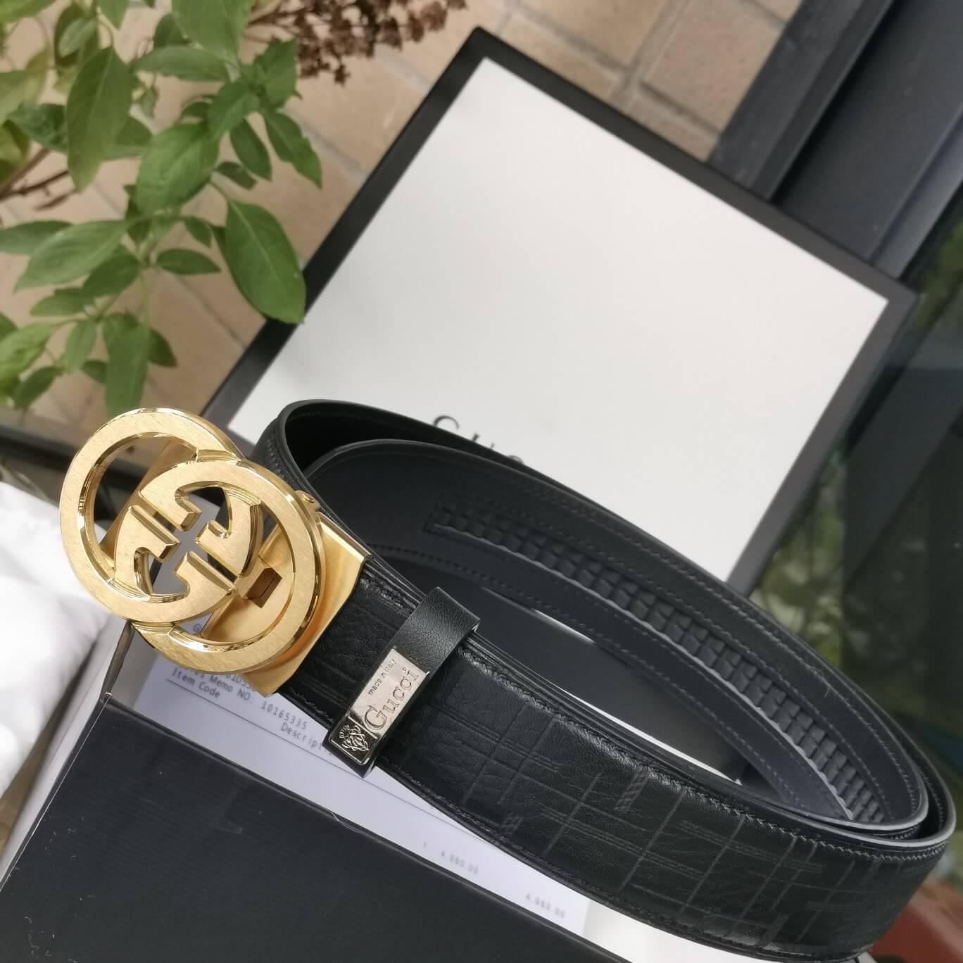 VBS BELT Cowhide leather black gold buckle wide 3.5cm Automatic buckle