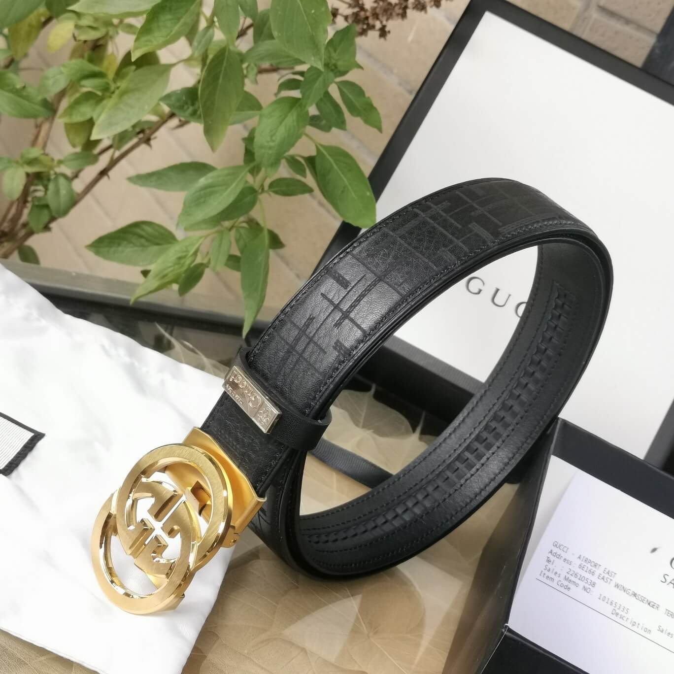 VBS BELT Cowhide leather black gold buckle wide 3.5cm Automatic buckle