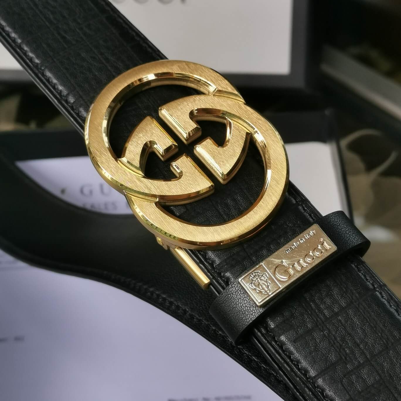 VBS BELT Cowhide leather black gold buckle wide 3.5cm Automatic buckle