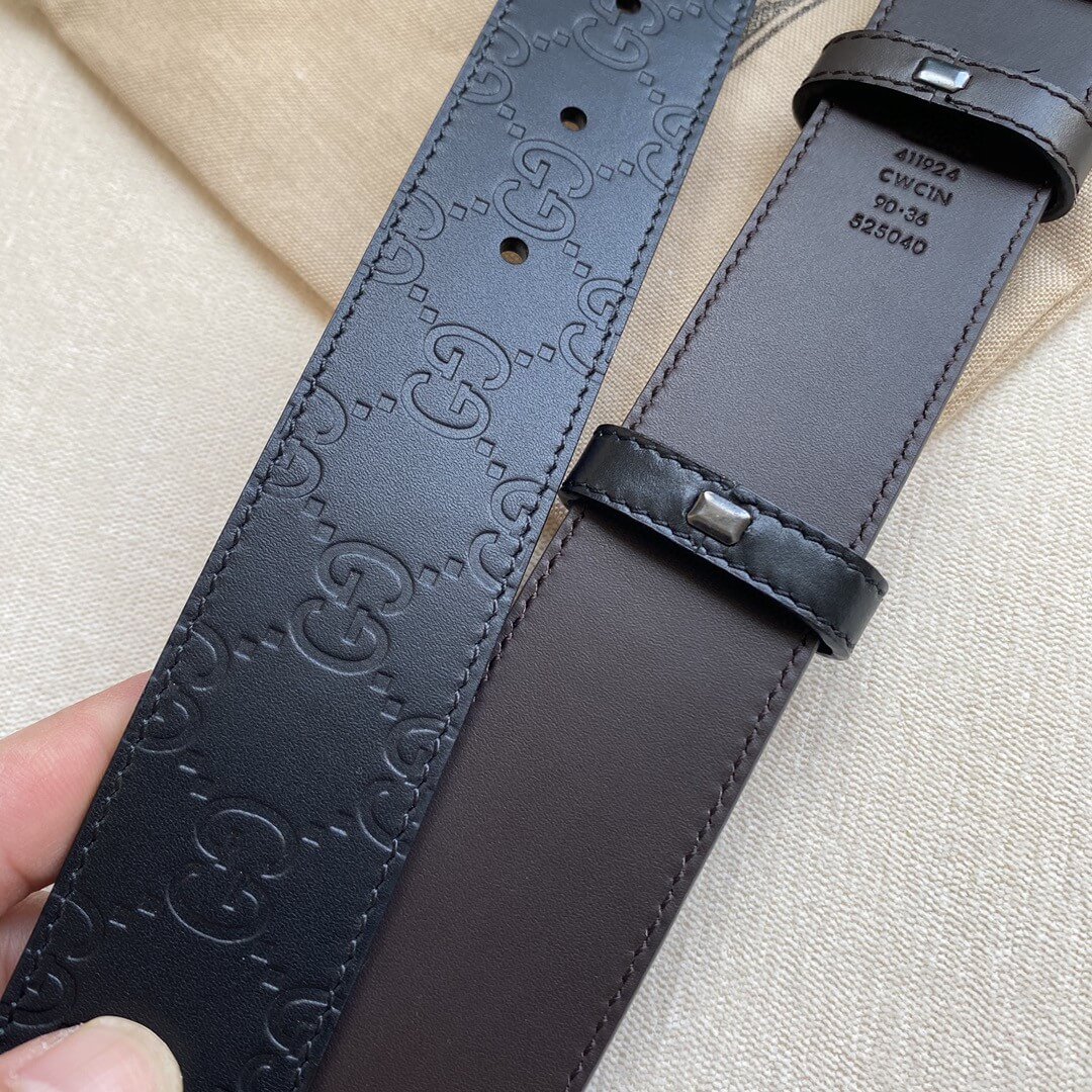 VBS BELT Cowhide leather black gold buckle wide 3.7cm