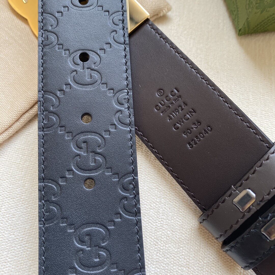 VBS BELT Cowhide leather black gold buckle wide 3.7cm