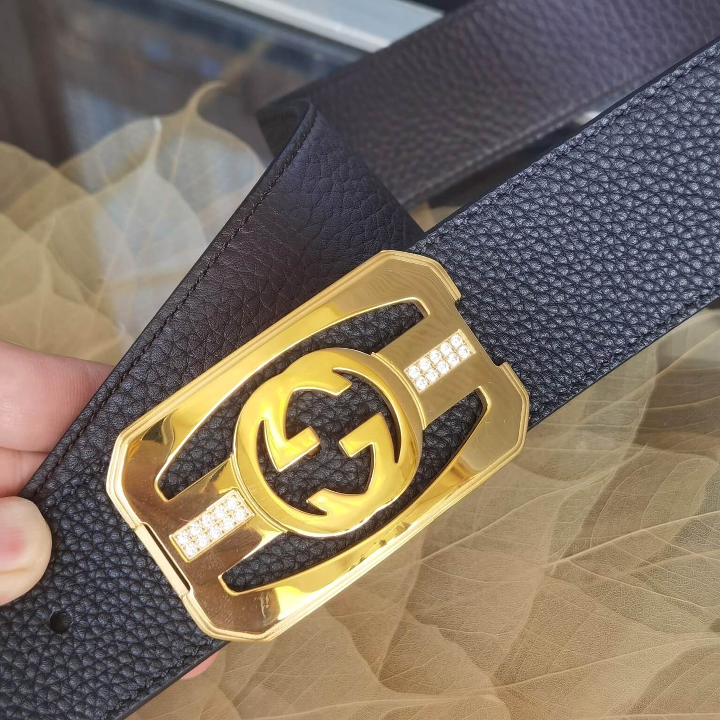 VBS BELT Cowhide leather black gold buckle wide 3.8cm