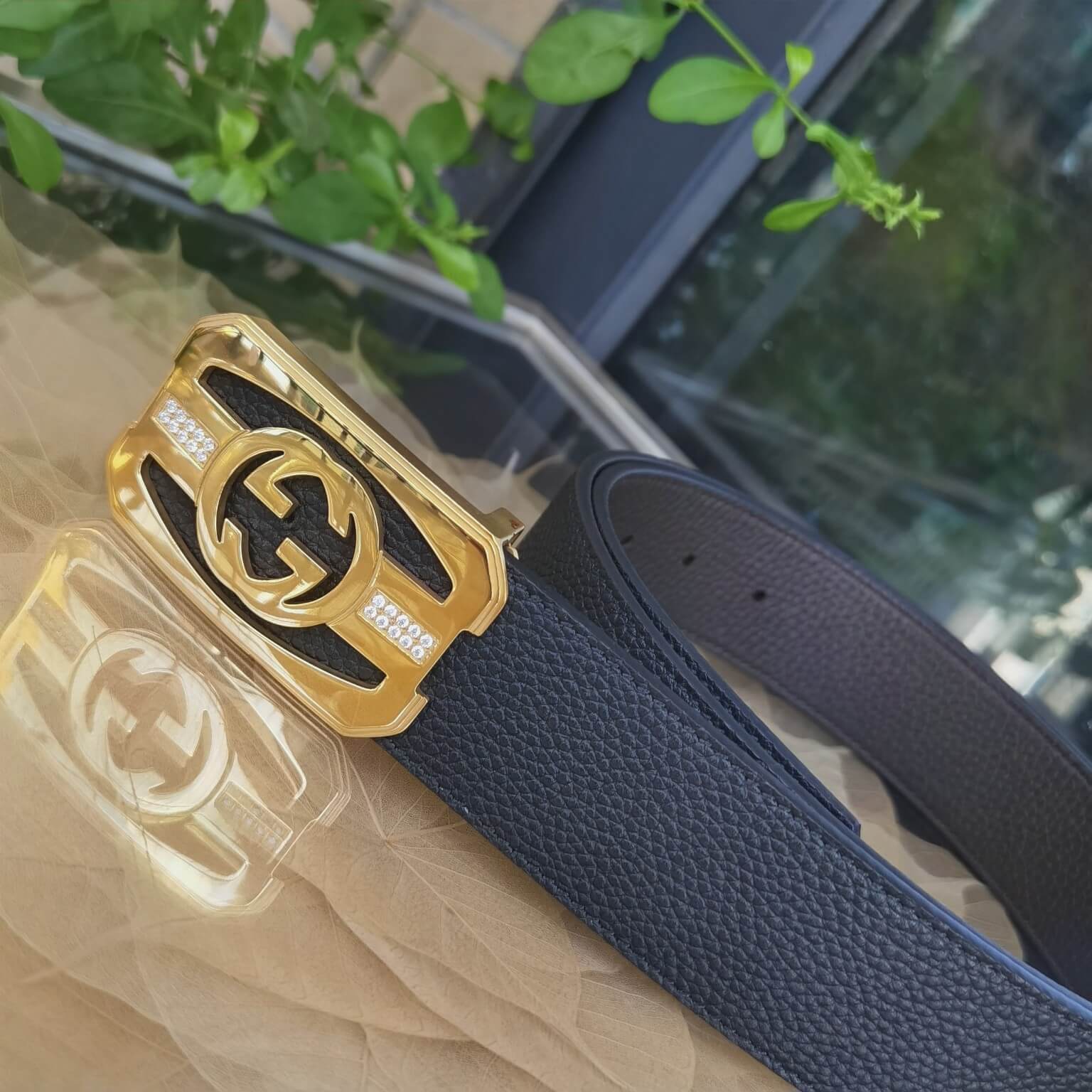 VBS BELT Cowhide leather black gold buckle wide 3.8cm