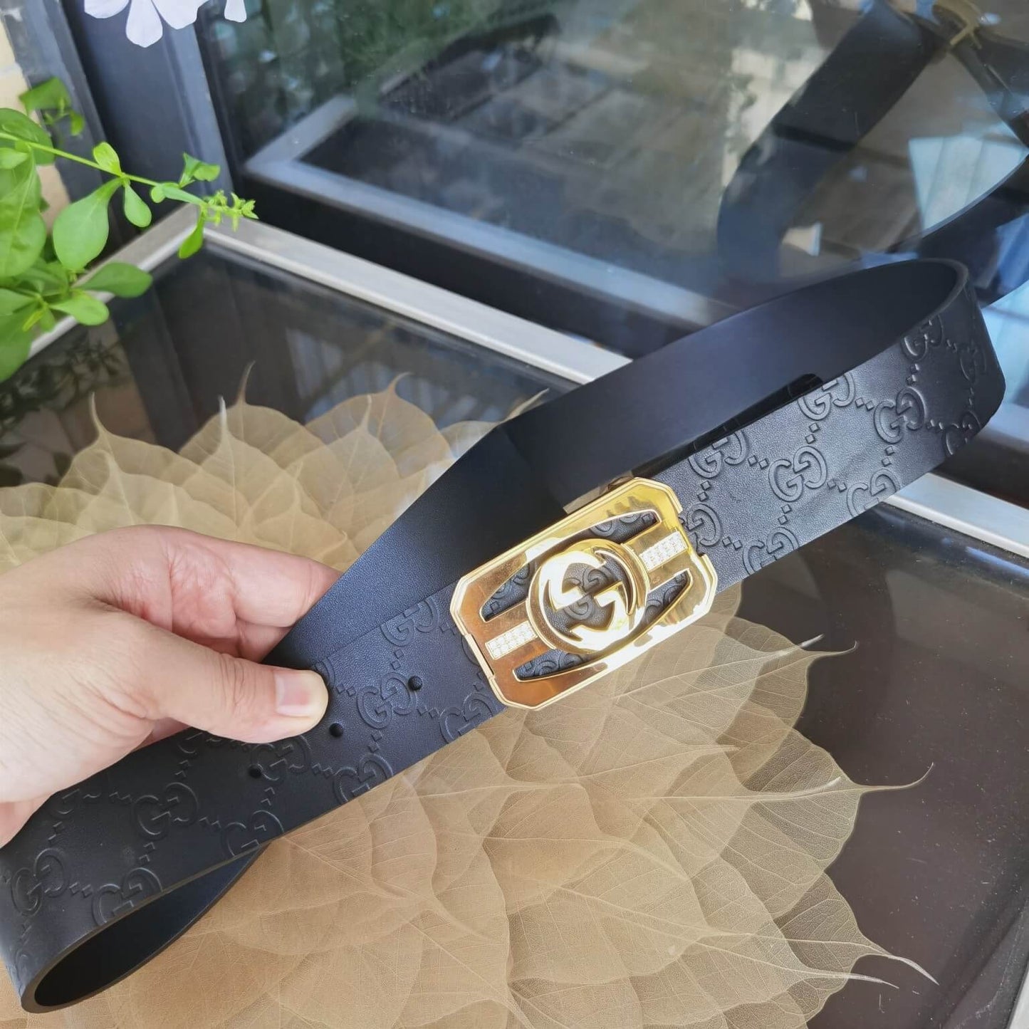 VBS BELT Cowhide leather black gold buckle wide 3.8cm Popular belt
