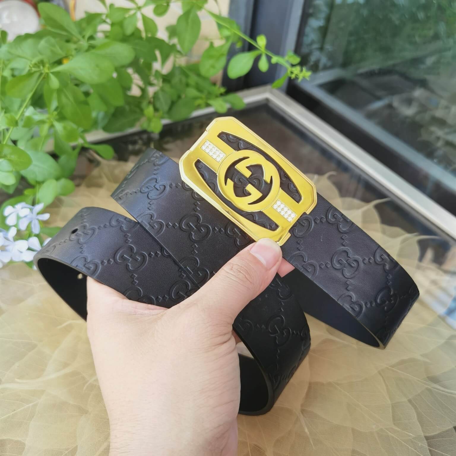 VBS BELT Cowhide leather black gold buckle wide 3.8cm Popular belt