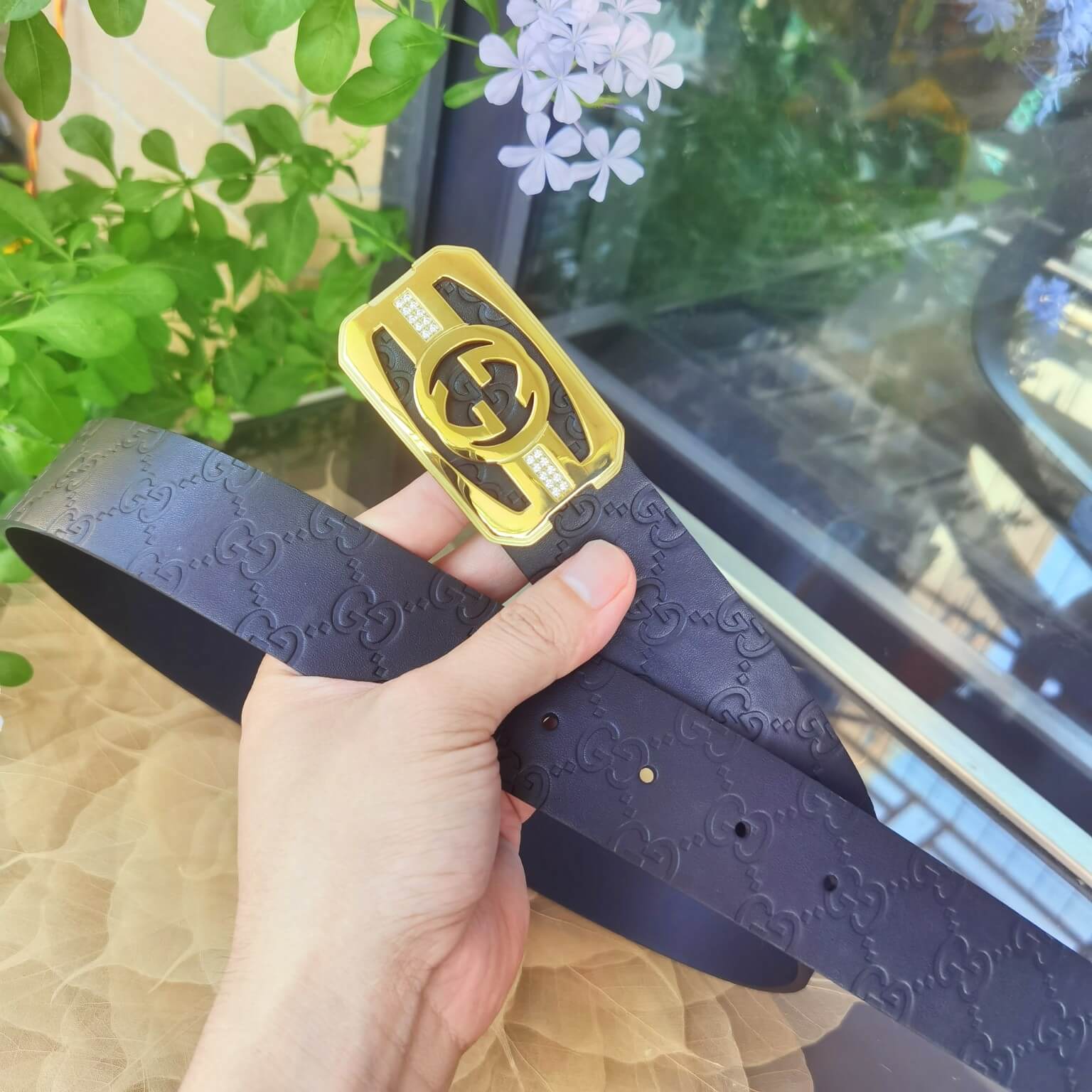 VBS BELT Cowhide leather black gold buckle wide 3.8cm Popular belt