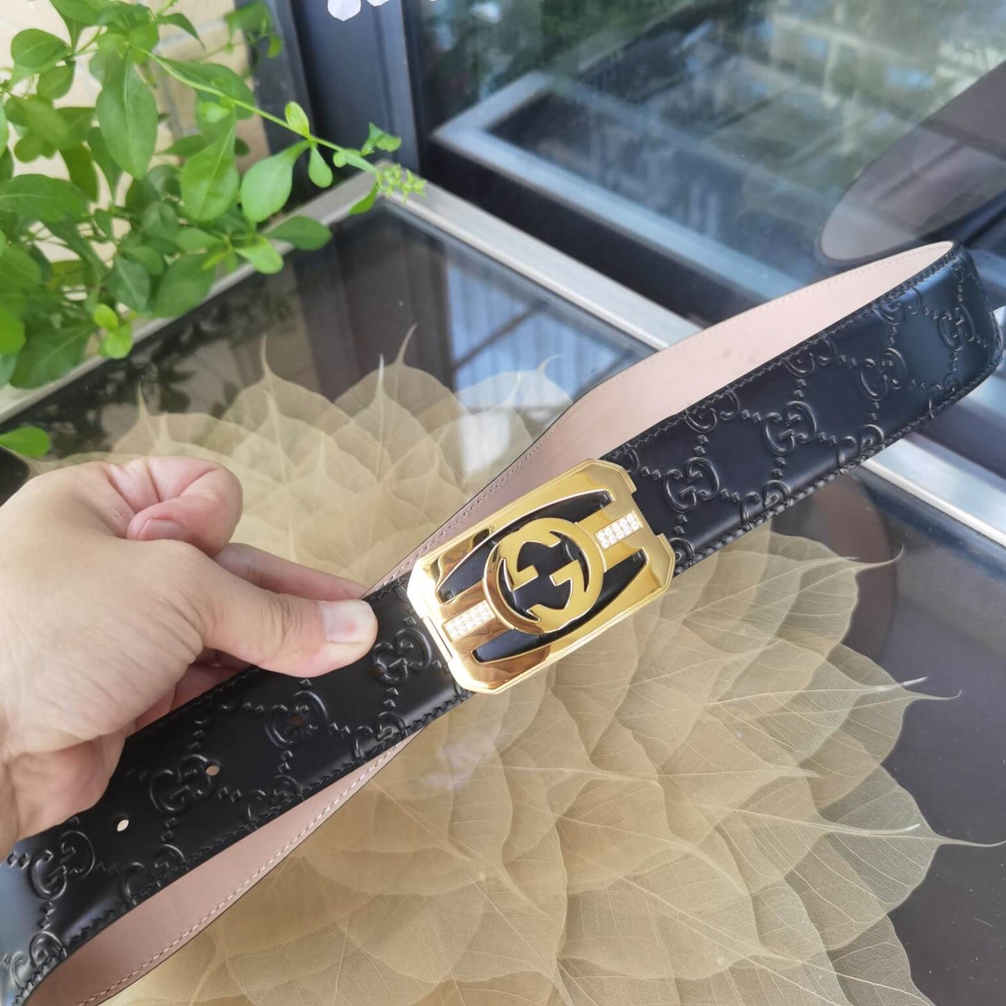 VBS BELT Cowhide leather black gold buckle wide 3.8cm Popular belt