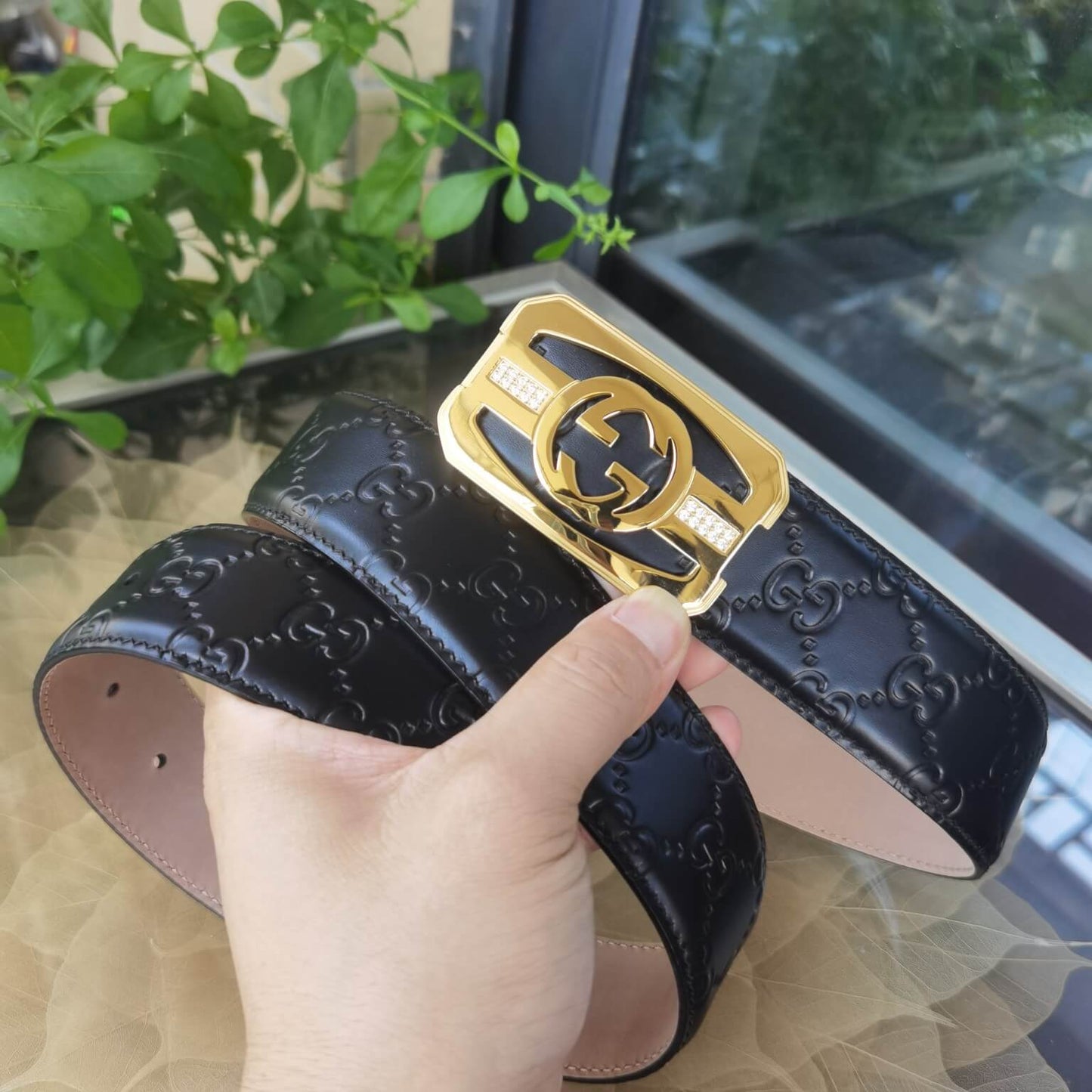 VBS BELT Cowhide leather black gold buckle wide 3.8cm Popular belt
