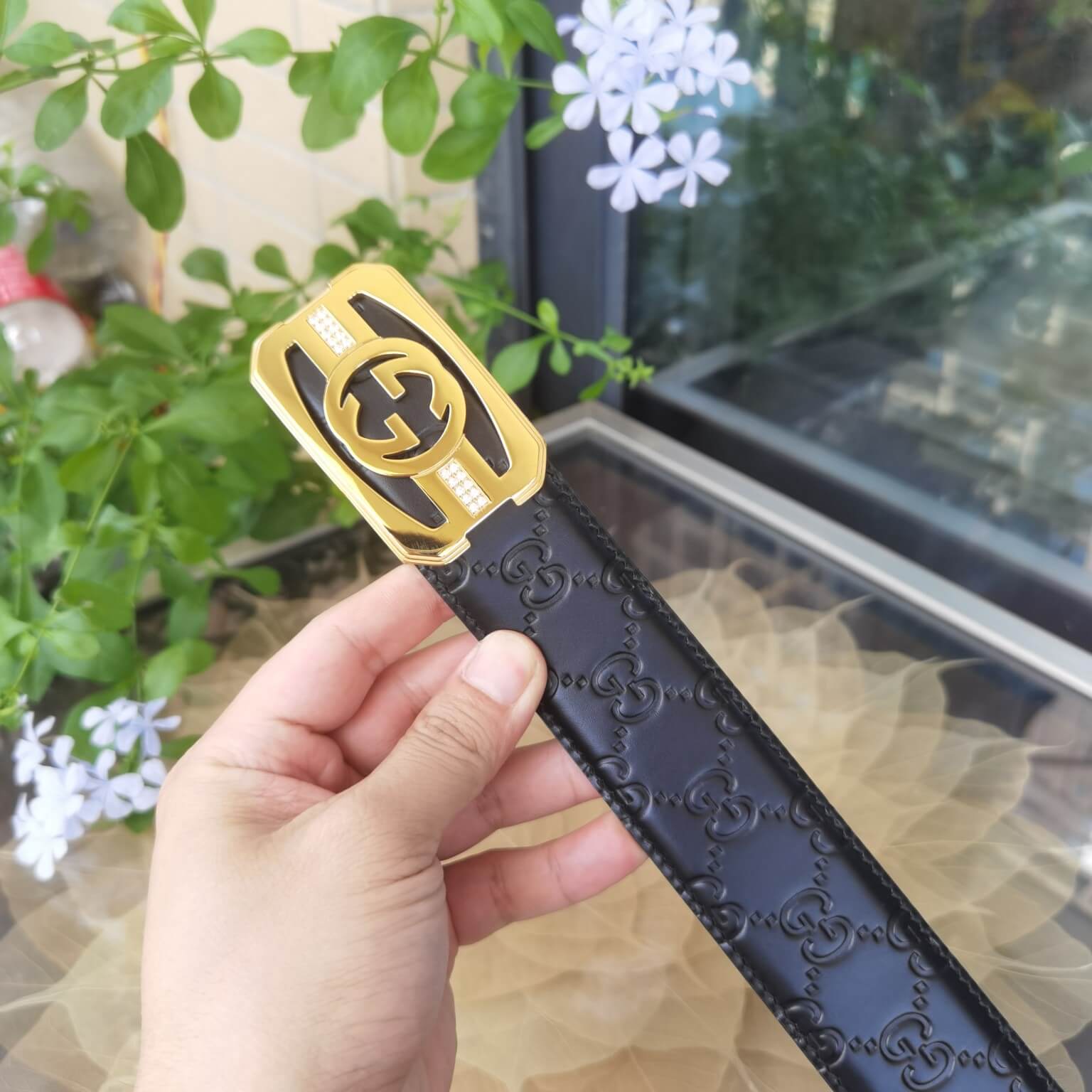 VBS BELT Cowhide leather black gold buckle wide 3.8cm Popular belt