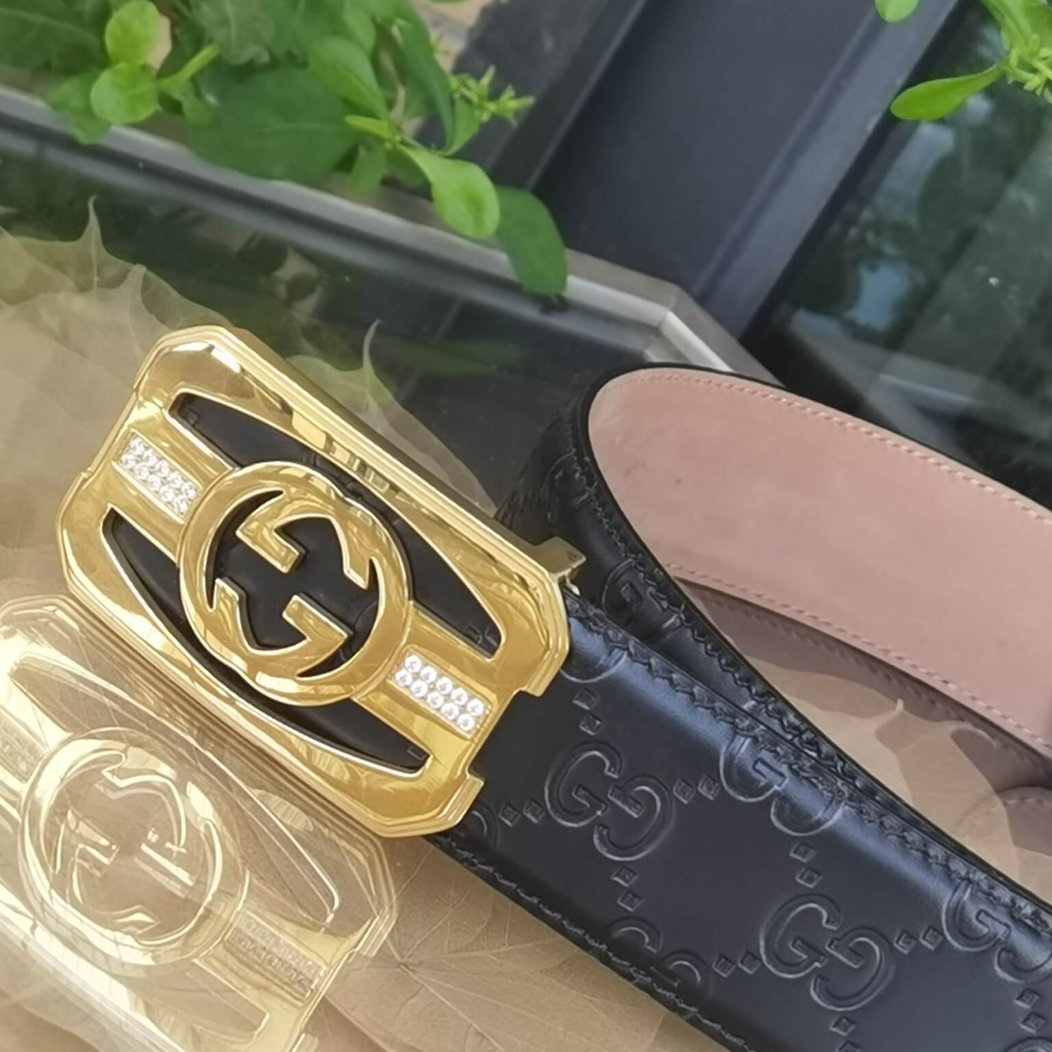 VBS BELT Cowhide leather black gold buckle wide 3.8cm Popular belt