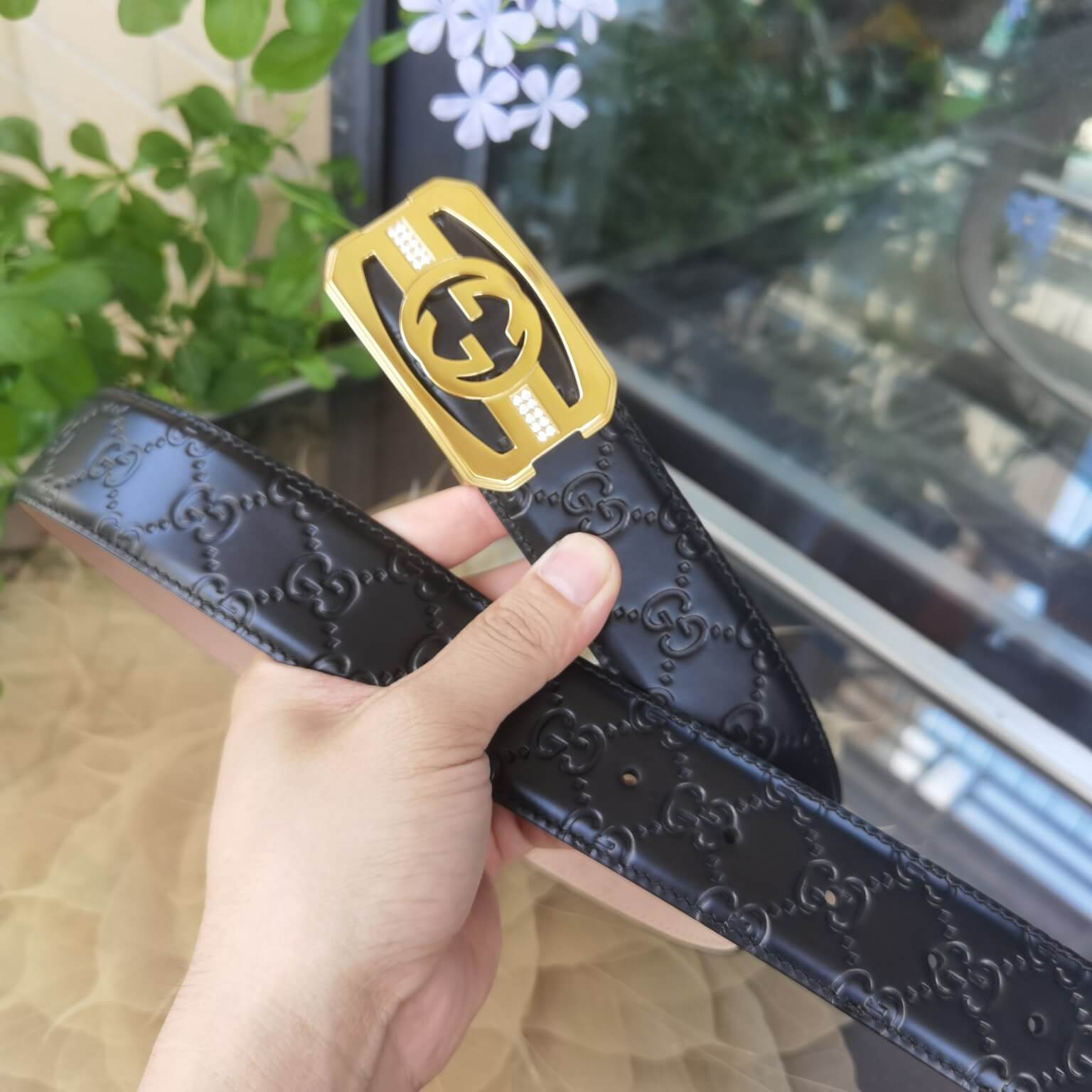 VBS BELT Cowhide leather black gold buckle wide 3.8cm Popular belt