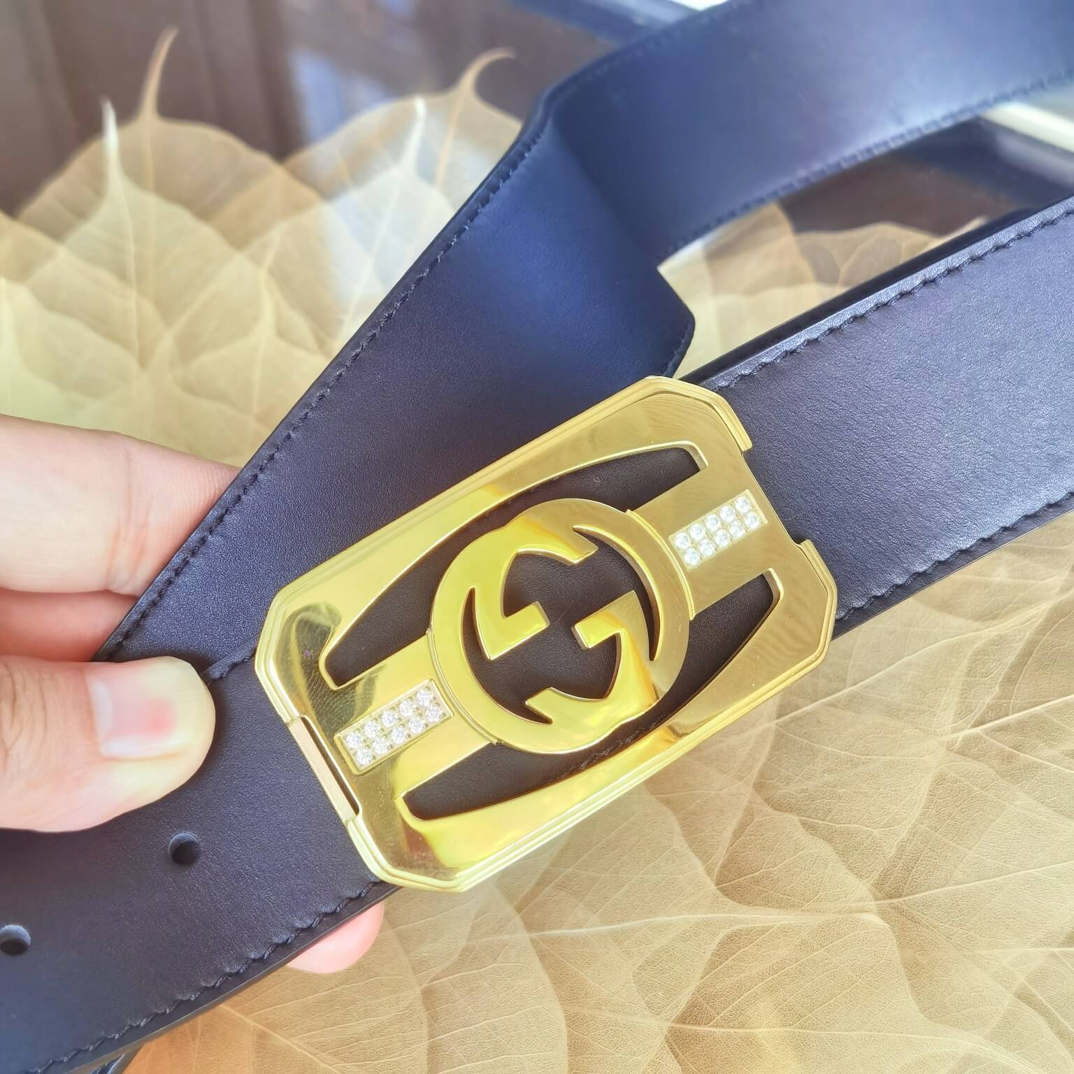 VBS BELT Cowhide leather black gold buckle wide 3.8cm
