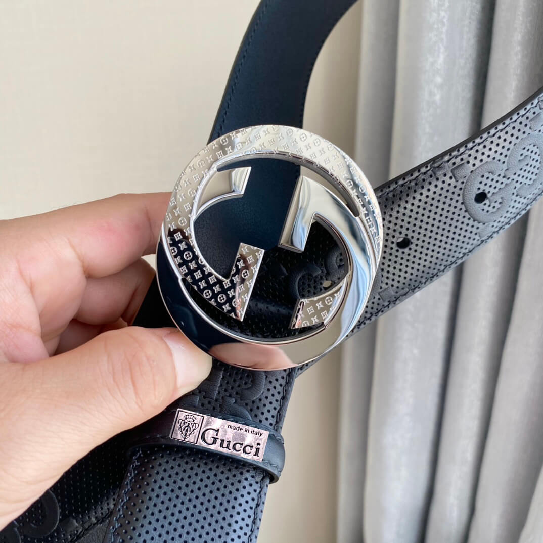 VBS BELT Cowhide leather black Silver buckle wide 4cm