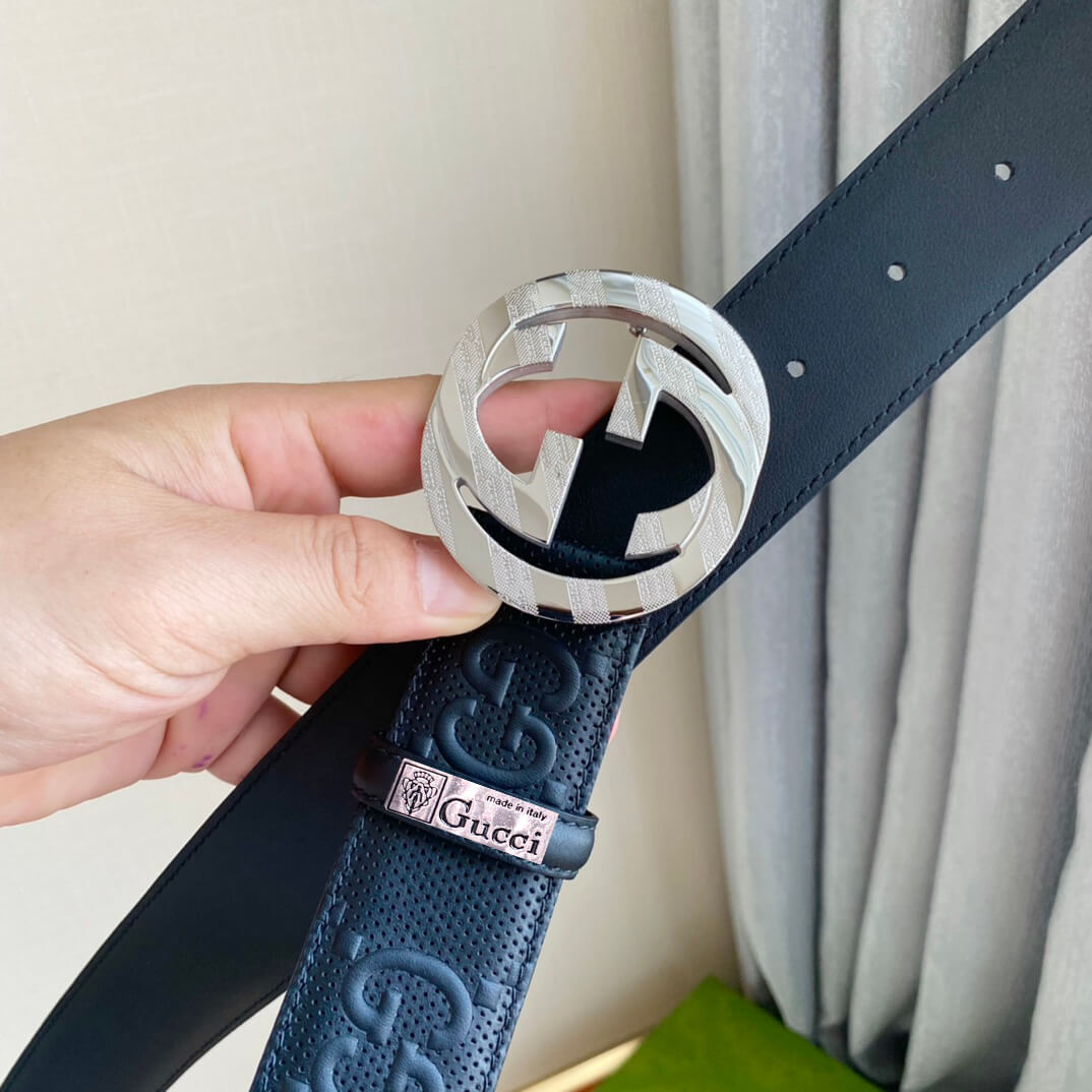 VBS BELT Cowhide leather black Silver buckle wide 4cm