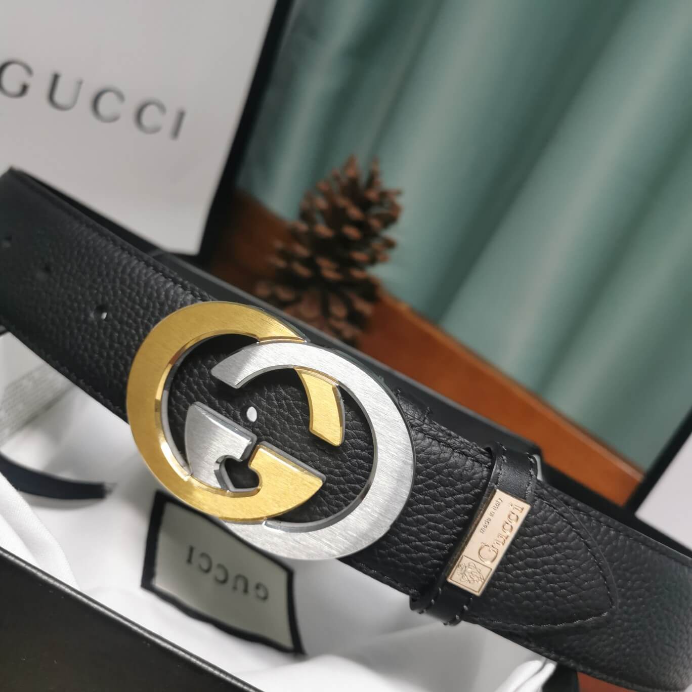 VBS BELT Cowhide leather black gold Silve buckle wide 3.8cm