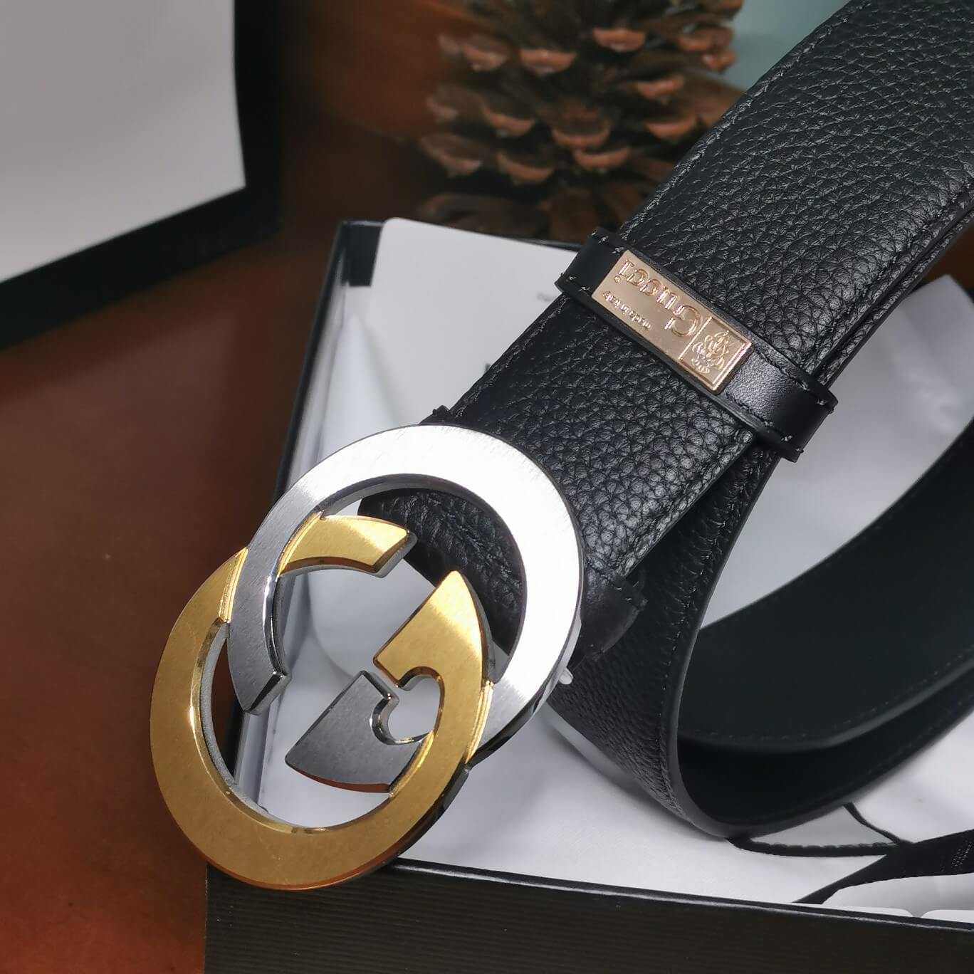 VBS BELT Cowhide leather black gold Silve buckle wide 3.8cm