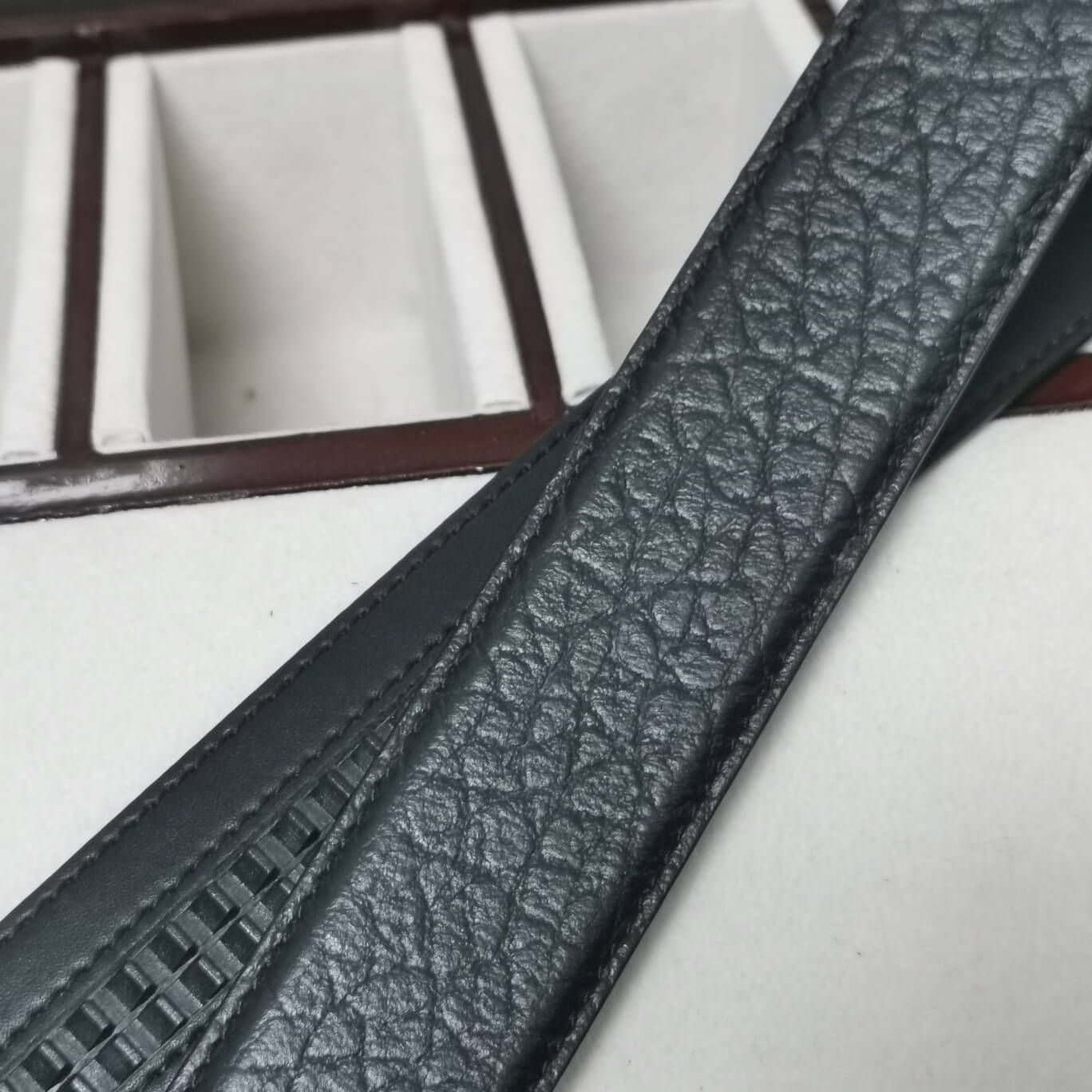 VBS BELT Cowhide leather black Silver buckle wide 3.4cm Automatic buckle
