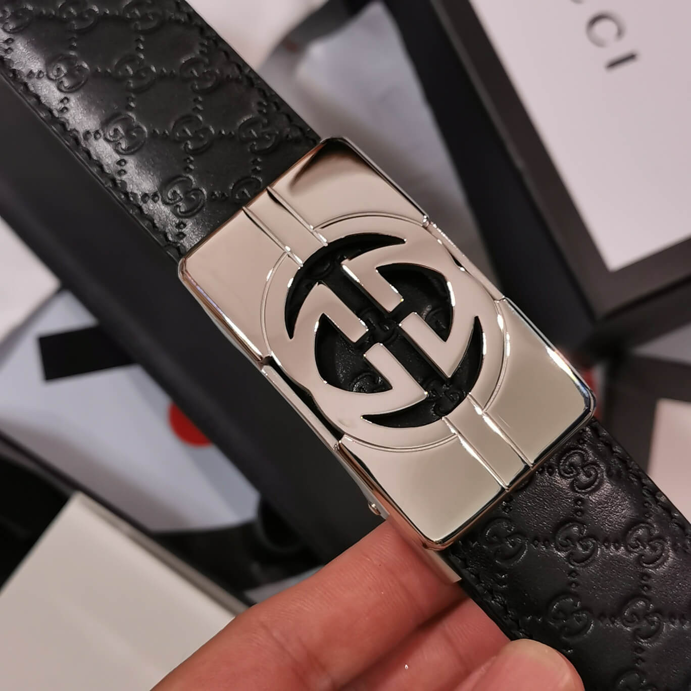 VBS BELT Cowhide leather black Silver buckle wide 3.5cm Automatic buckle