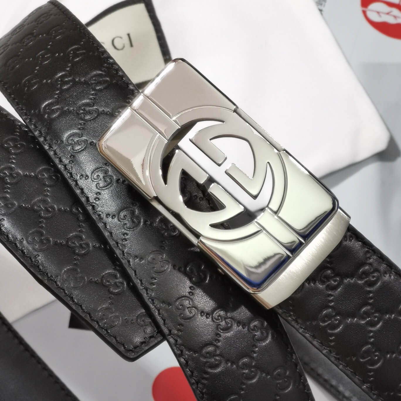 VBS BELT Cowhide leather black Silver buckle wide 3.5cm Automatic buckle