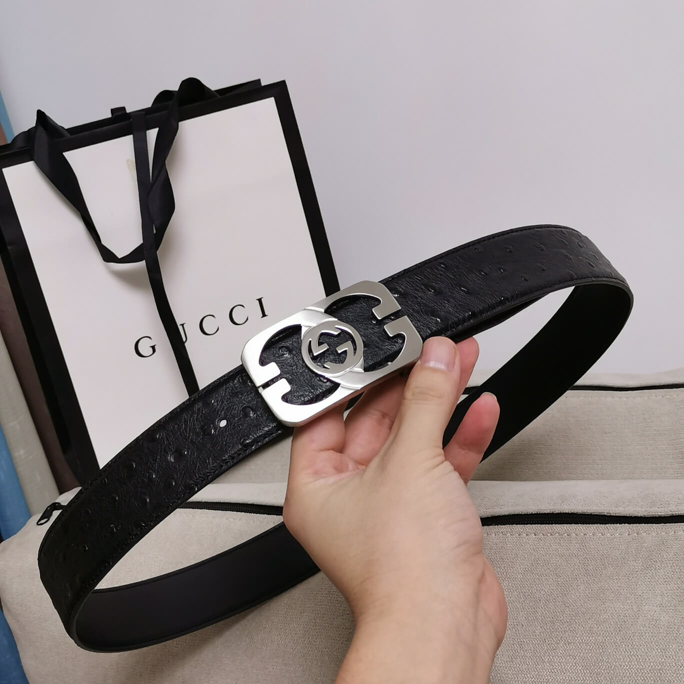 VBS BELT Cowhide leather black Silver buckle wide 3.5cm Automatic buckle