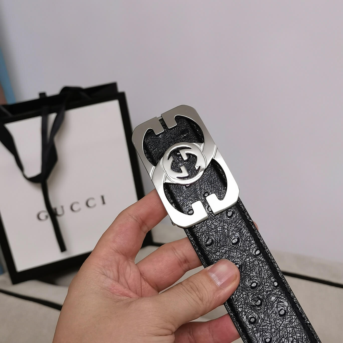 VBS BELT Cowhide leather black Silver buckle wide 3.5cm Automatic buckle
