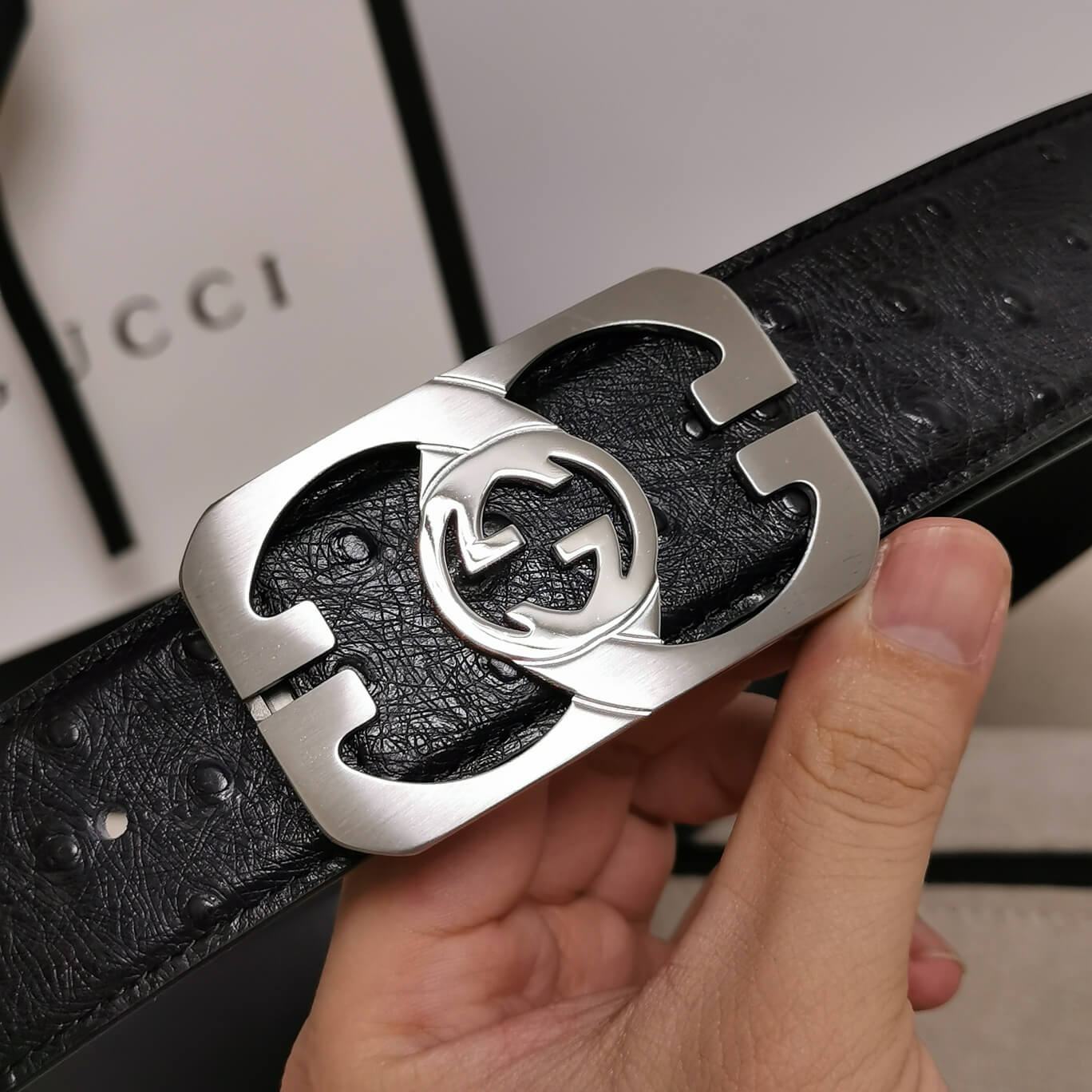 VBS BELT Cowhide leather black Silver buckle wide 3.5cm Automatic buckle