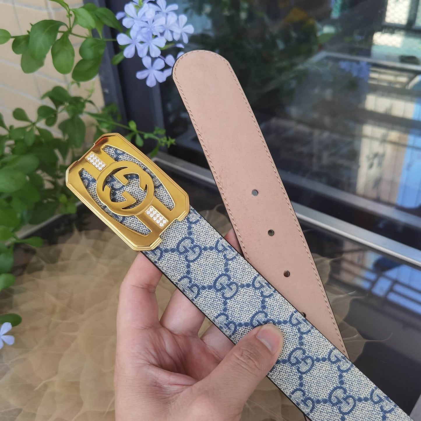 VBS BELT Cowhide leather white gold buckle wide 3.8cm Popular belt