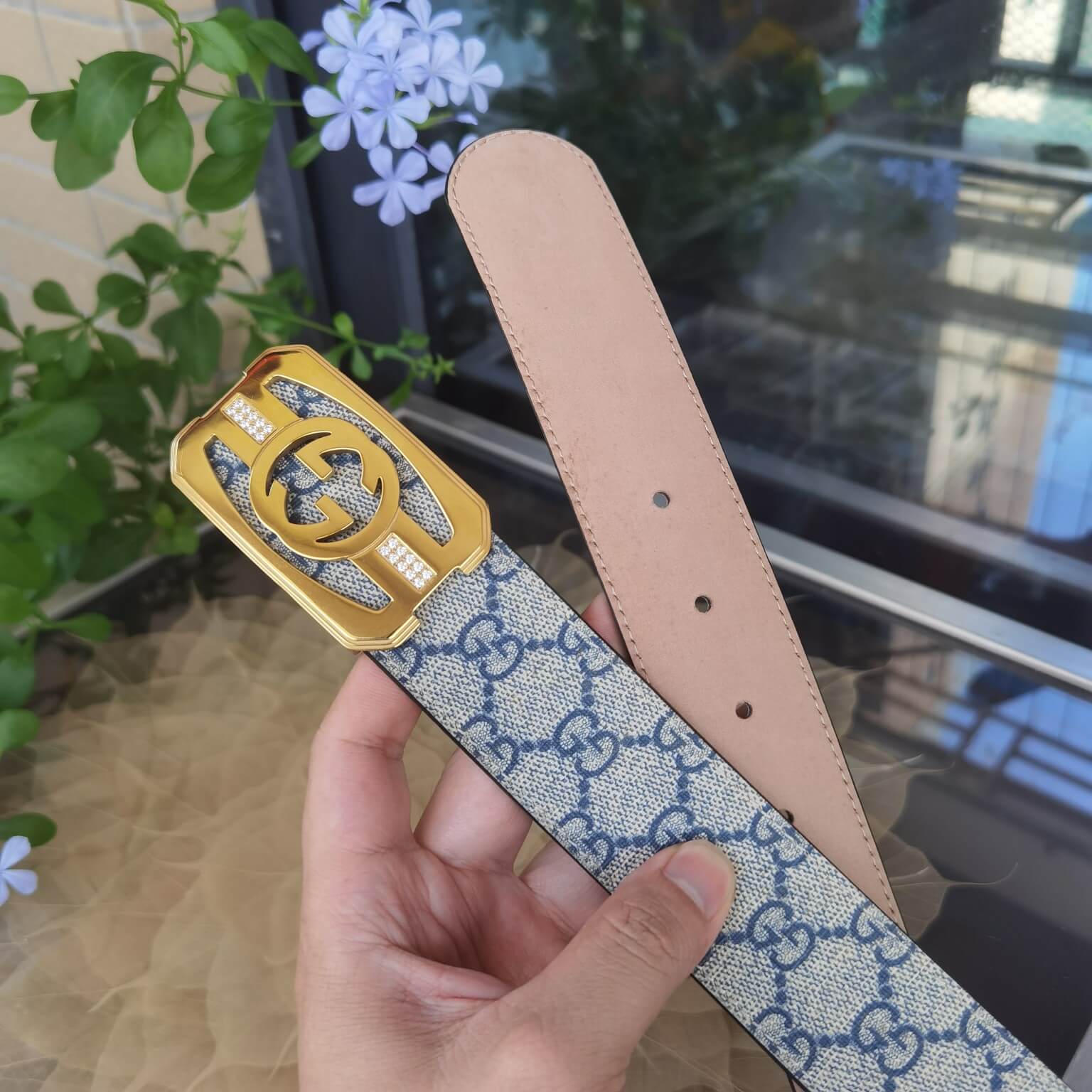 VBS BELT Cowhide leather white gold buckle wide 3.8cm Popular belt