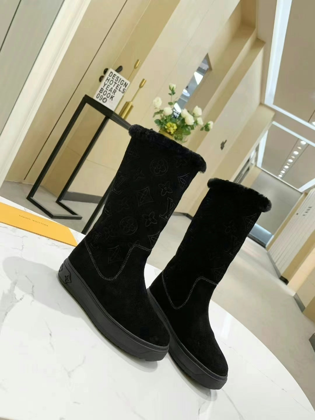 nmb SUEDE MONOGRAM BOOTS BLACK