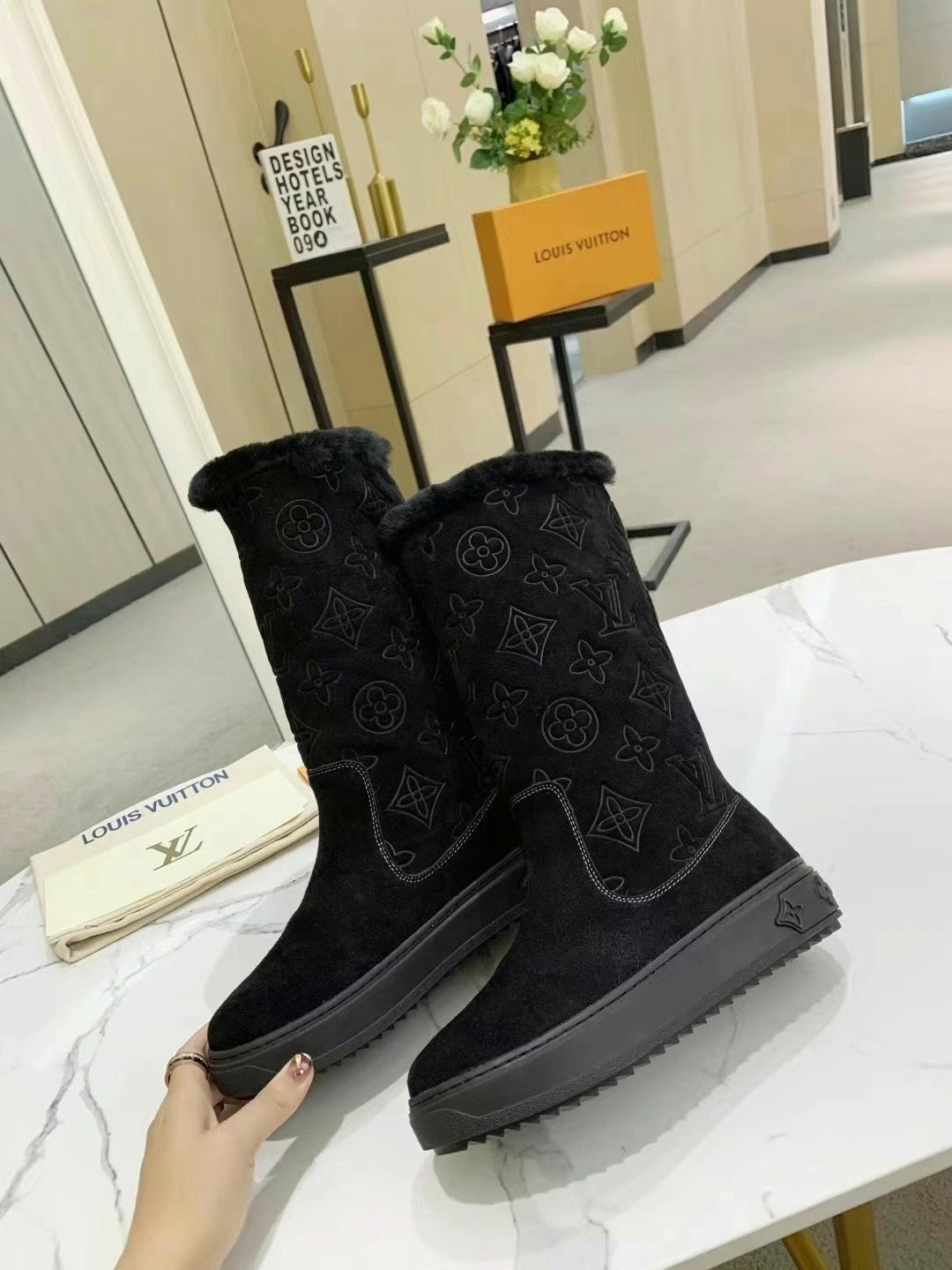 nmb SUEDE MONOGRAM BOOTS BLACK