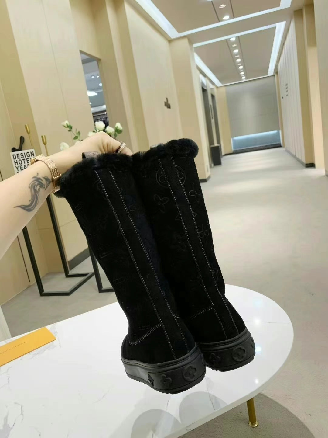 nmb SUEDE MONOGRAM BOOTS BLACK