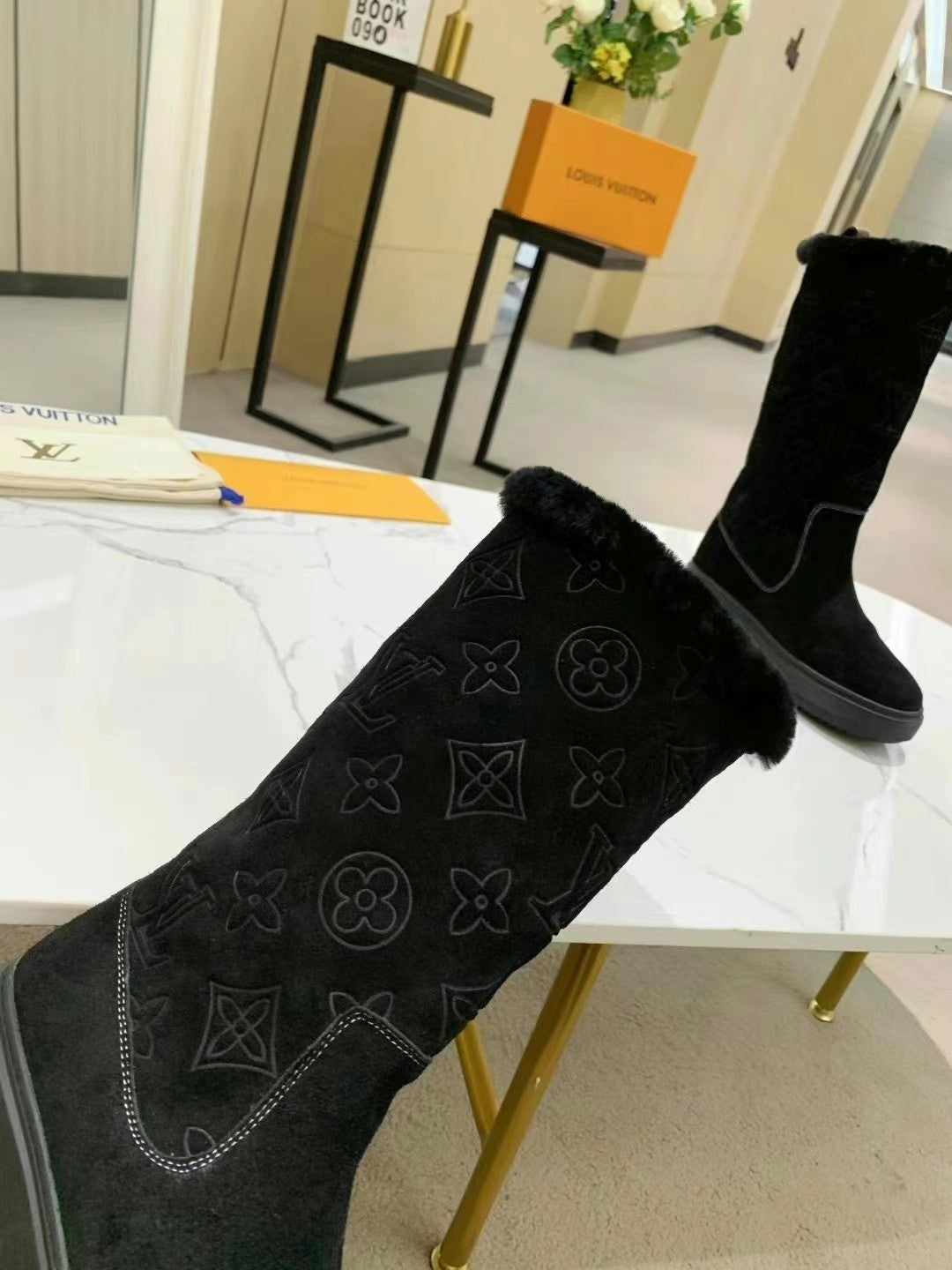 nmb SUEDE MONOGRAM BOOTS BLACK