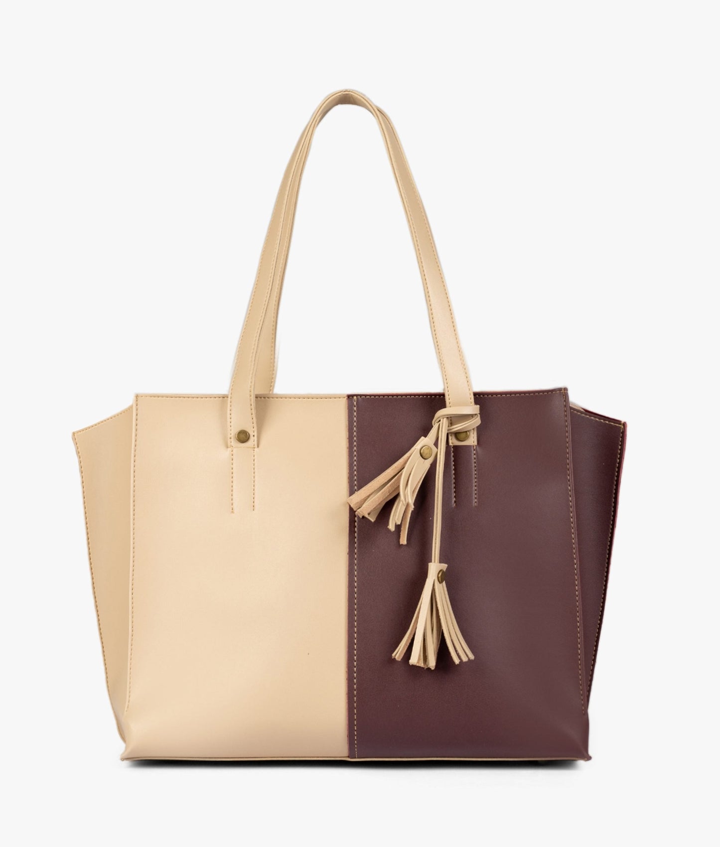Off-white and burgundy over the shoulder tote bag