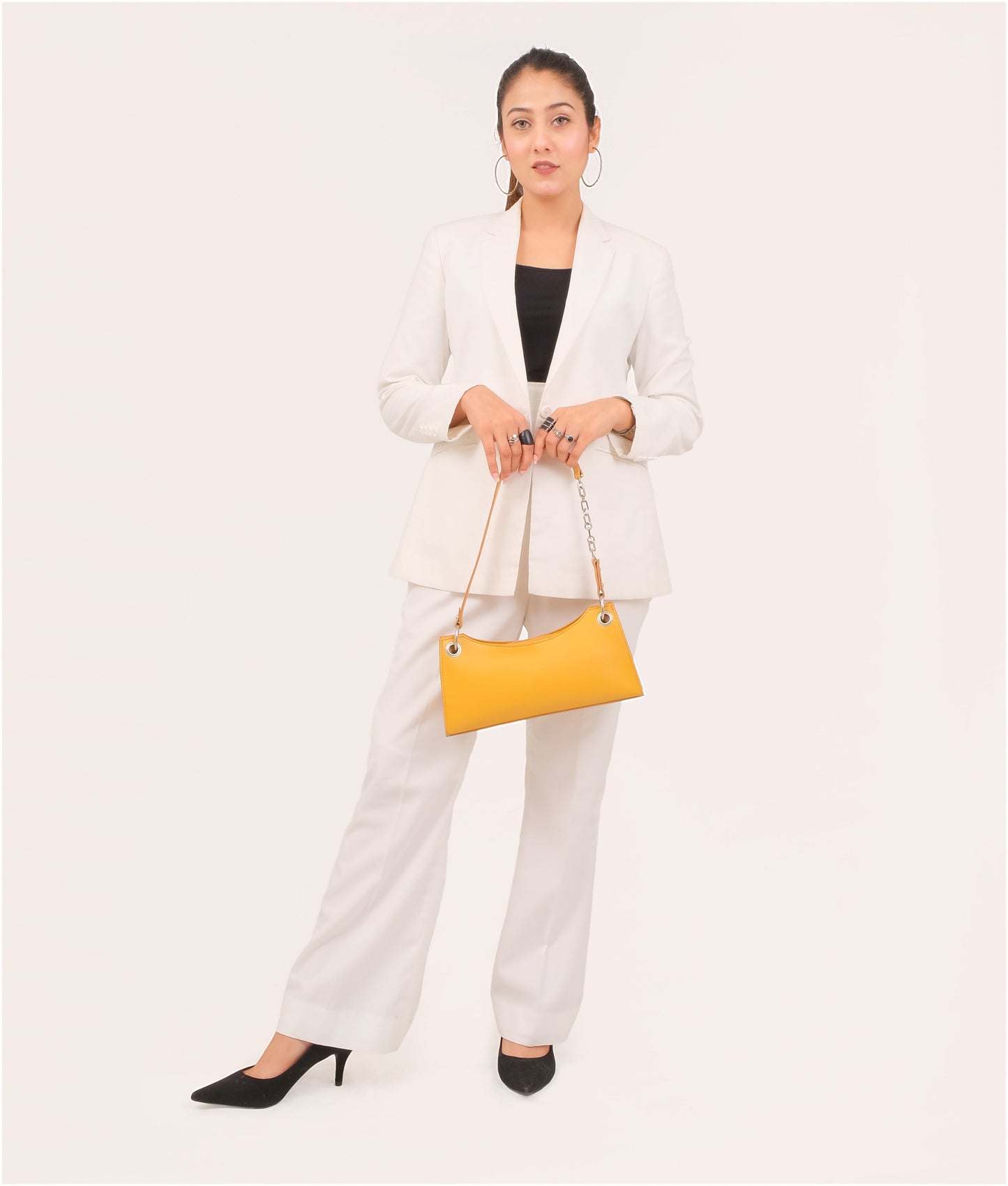 Yellow elongated chain handle purse